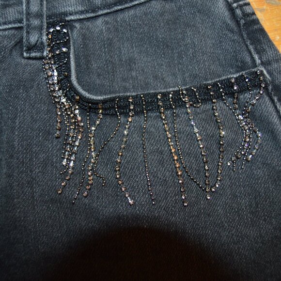 Harper Heritage Black Denim Short Skirt Fringe Rhinestones NWT Medium - Picture 4 of 8